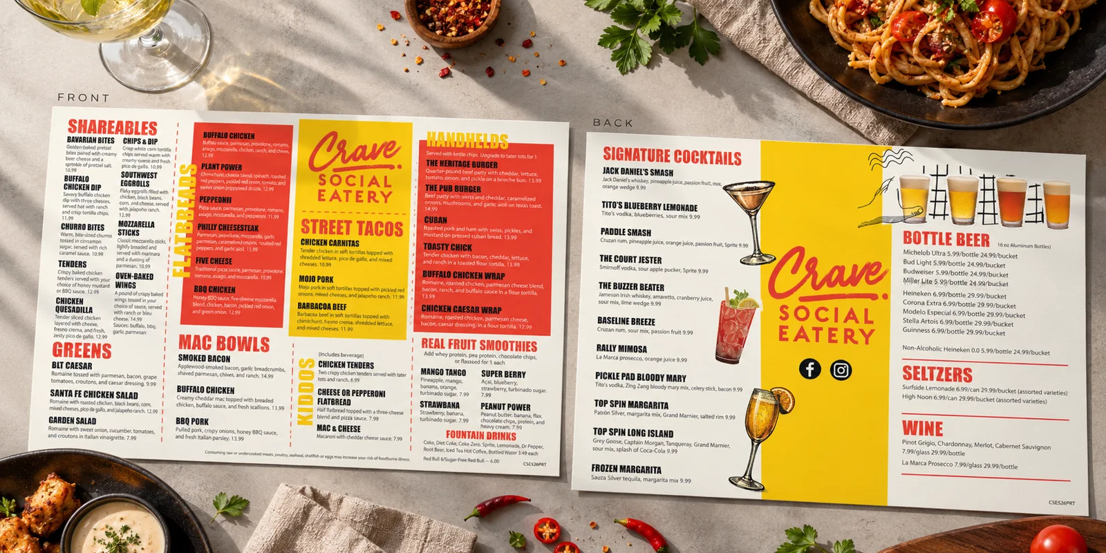 Crave Social Eatery menu