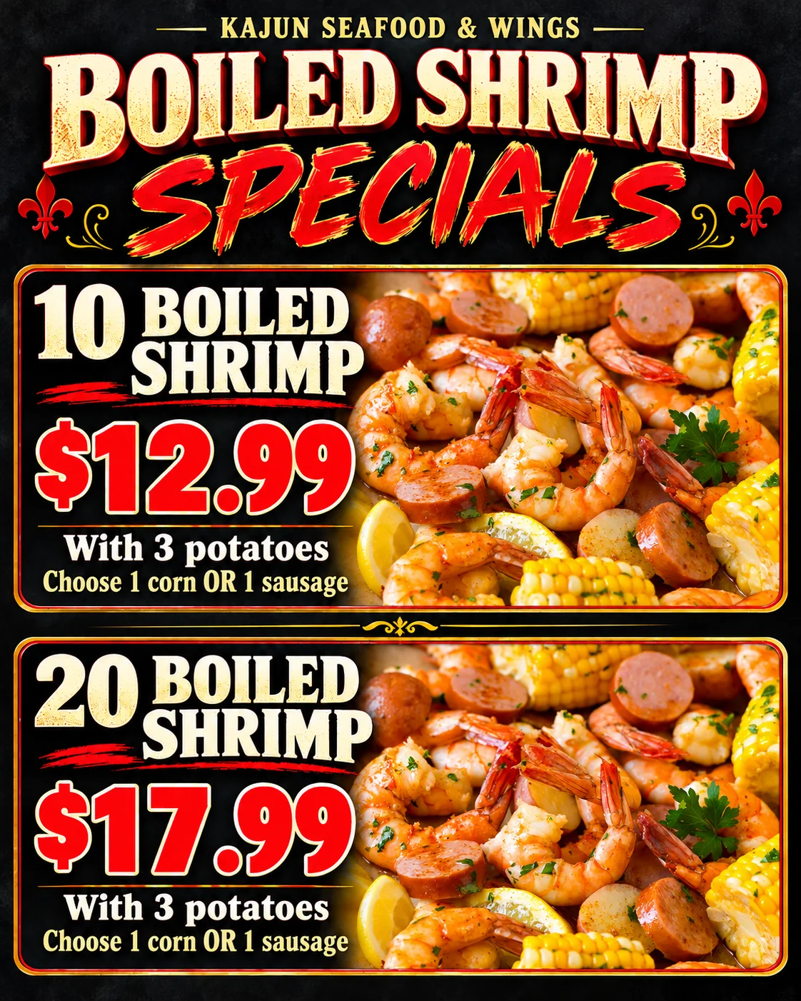 Kajun shrimp specials