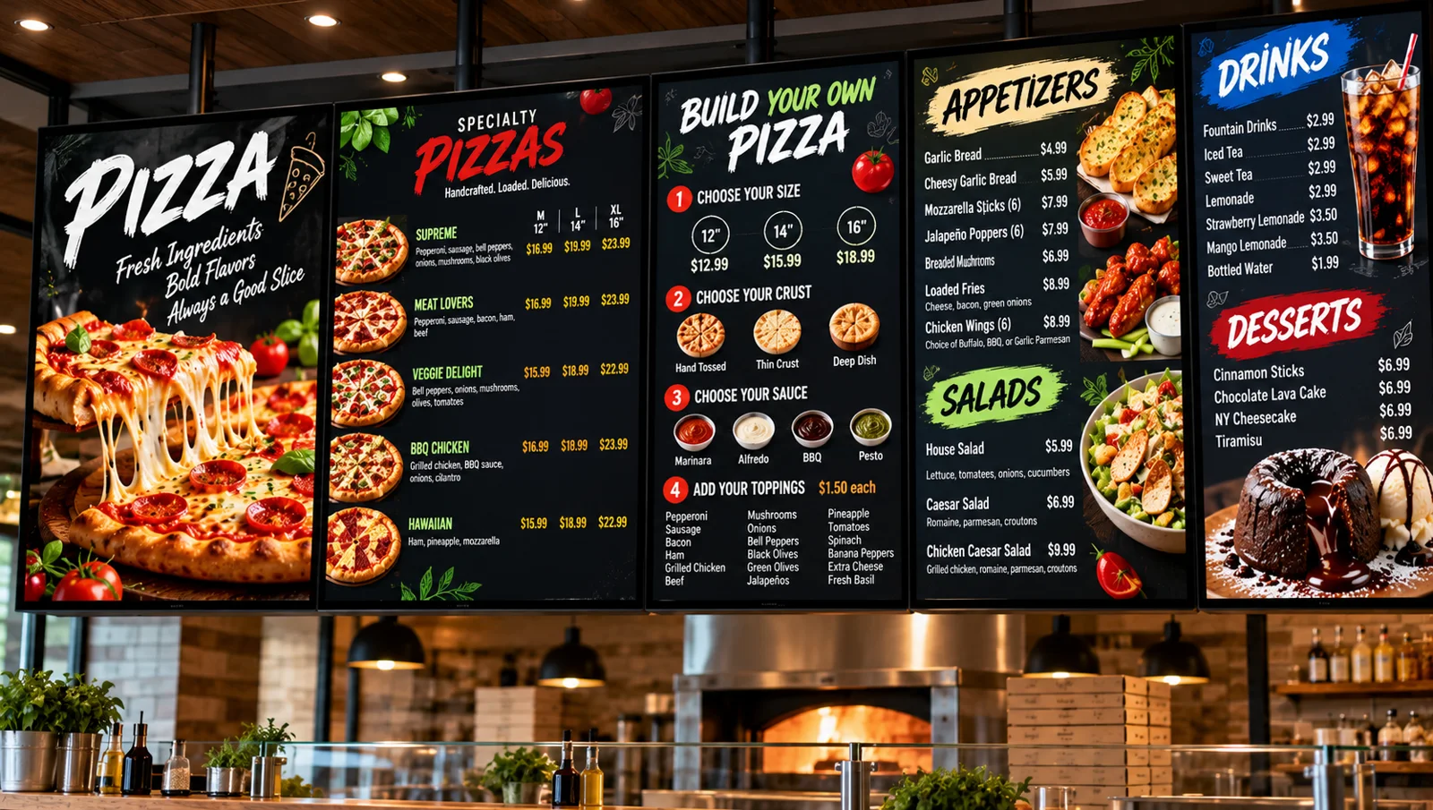 Modern Pizzeria Menu Board Showcase